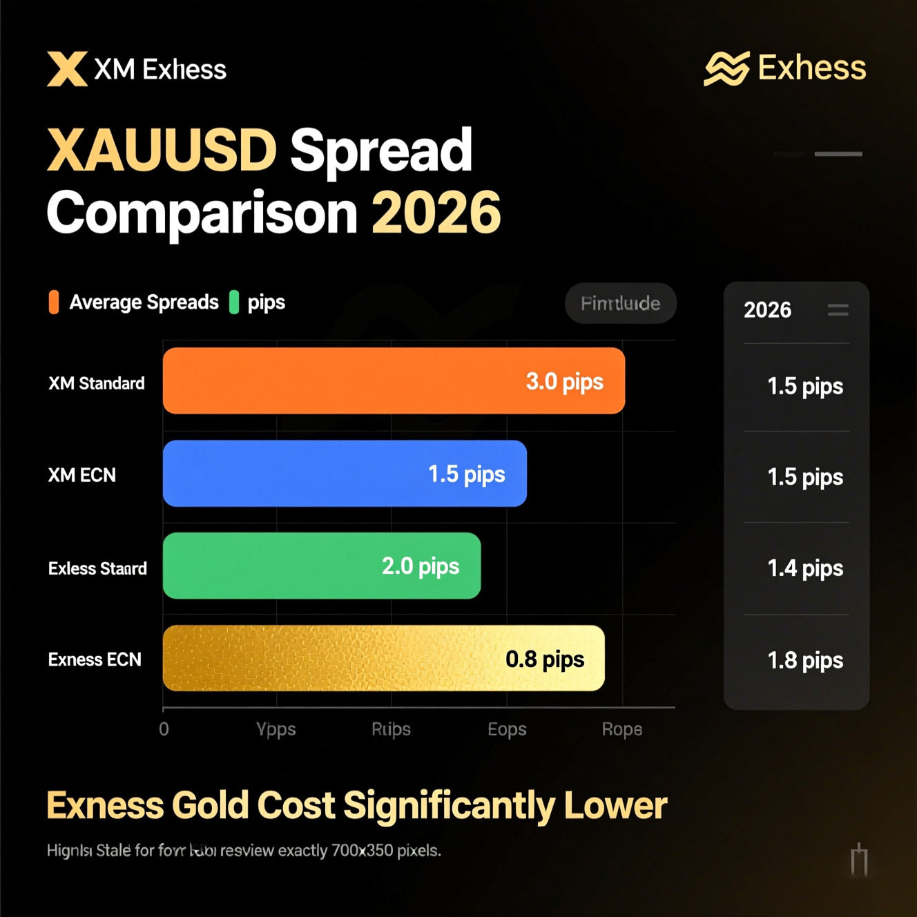 XM与Exness EURUSD及黄金点差实时对比图2026